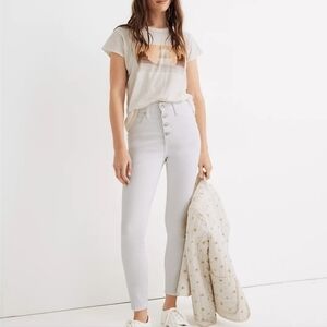 NEW MADEWELL 10" High-Rise Skinny Crop Jeans in Pure White: Button-Front Edition